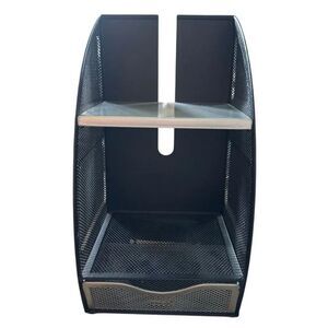 Rolodex Black Wire Mesh Desktop Organizer With Silver Shelf And Drawer